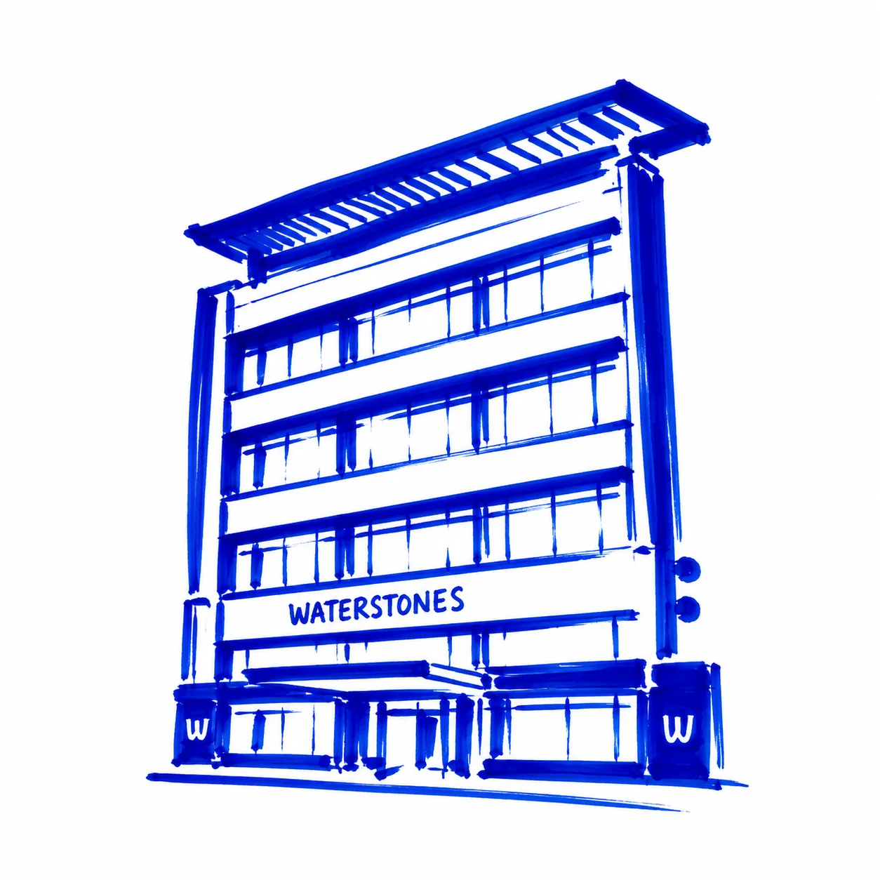 Marker drawing of Waterstones Piccadilly, London, for The Corporate Artist
