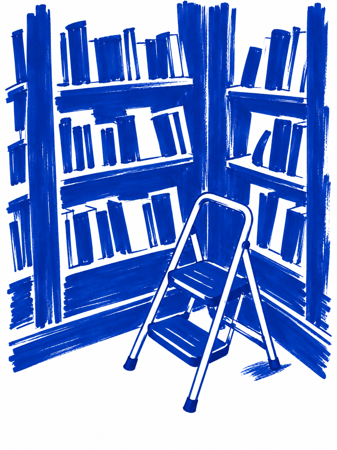 Klein-blue marker drawing of Ben McNally Books, Queen East, Toronto; Places to Wander by The Corporate Artist
