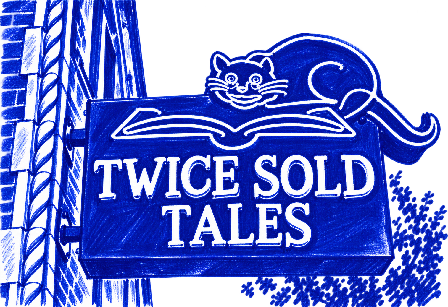 Klein-blue marker illustration of Twice Sold Tales, Seattle; Places to Wander by The Corporate Artist